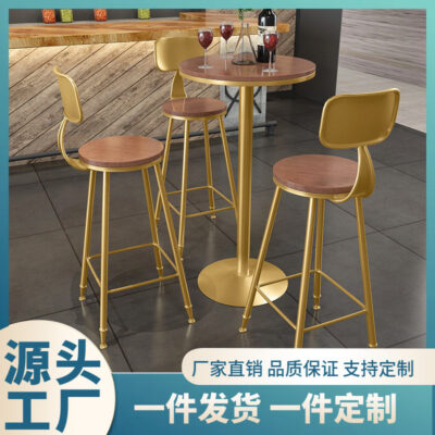 Bắc Âu ánh sáng sang trọng cao cấp bàn ghế kết hợp thanh sắt rèn quầy bar ghế quán cà phê quán trà sữa bàn tròn đá cẩm thạch