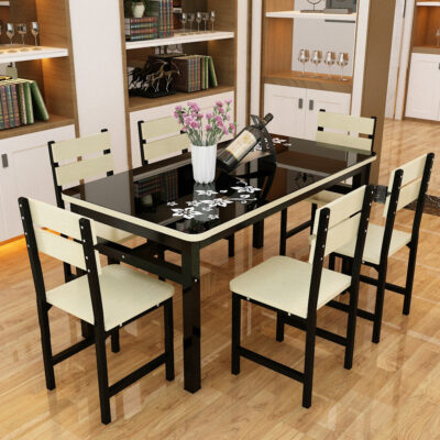 Bộ bàn ghế ăn kính cường lực gia đình kết hợp bàn ăn 4 người 6 người chung cư nhỏ bàn ăn khách sạn bàn ghế nhà hàng thức ăn nhanh