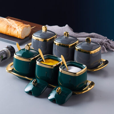 Ánh Sáng Sang Trọng Phnom Penh Lọ Gia Vị Gốm Vật Dụng Nhà Bếp Gia Vị Bộ Hũ Hộ Gia Đình Hộp 3 Lọ Muối