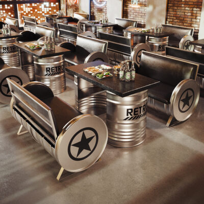 Ghế quầy bar bàn ghế phong cách công nghiệp cà phê sáng tạo quán trà sữa thanh trong suốt sắt rèn kết hợp dầu sofa thùng