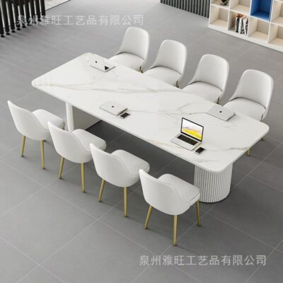 Văn phòng Bắc Âu bảng đá bàn hội nghị bàn dài nhân viên bàn làm việc màu trắng nhân viên thảo luận bàn dài kết hợp ghế