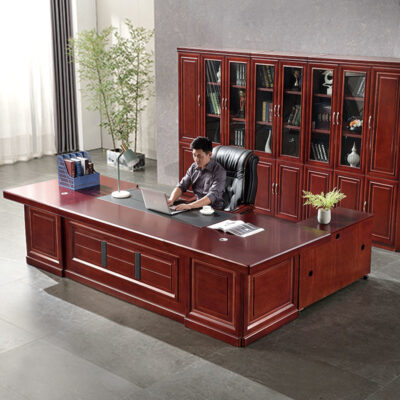 Bàn làm việc bằng gỗ nguyên khối nội thất văn phòng bàn sếp bàn chủ tịch sơn  bàn giám đốc kết hợp bàn ghế điều hành