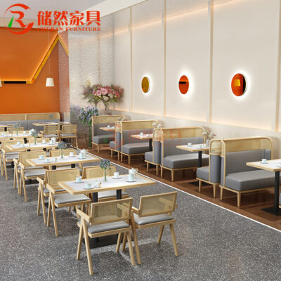Nhà hàng trà kết hợp bàn ghế thương mại Đông Nam Á gỗ rắn nhà hàng lẩu thịt nướng Cửa hàng đồ ăn Nhật ghế sofa thẻ