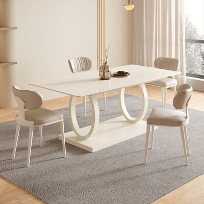 Bàn ăn kiểu Pháp màu kem và ghế kết hợp tối giản hiện đại hộ gia đình căn hộ nhỏ tấm đá bàn ăn hình chữ nhật bàn ăn