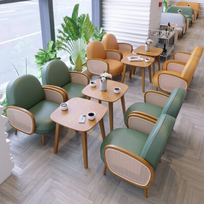 Bắc Âu Cafe Sofa Mây Nhà Thiết Kế Đàm Phán Tiếp Nhận Khu Giải Trí Món Tráng Miệng Quán Trà Sữa Gỗ Chắc Chắn Bàn Ghế Kết Hợp