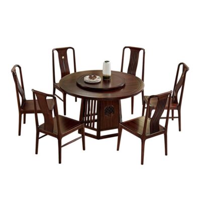 Gió cá quy mô bàn ăn phong cách Trung Quốc mới bằng gỗ mun tròn gỗ mun bàn ăn gia đình một bàn sáu ghế nội thất nhà hàng kết hợp