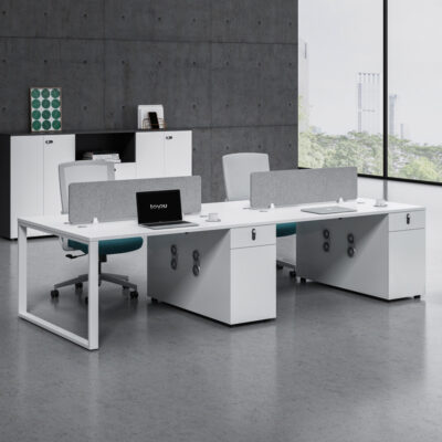 Bàn ghế nhân viên kết hợp bốn hoặc sáu người bàn nhân viên màu trắng thiết kế đơn giản hiện đại bàn khung thép văn phòng