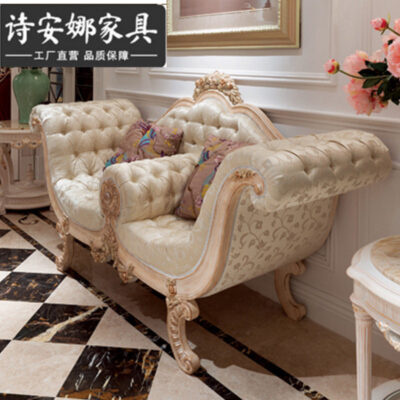 Sofa vải phong cách châu Âu Ghế dài vải tân cổ điển sang trọng Nội thất ghế kẹo bơ cứng gỗ cứng phong cách châu Âu