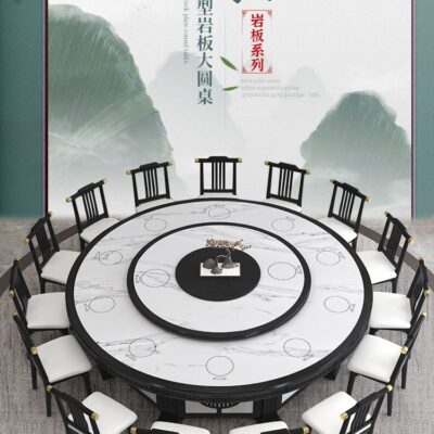 Điện khách sạn bàn tròn lớn 15 người 20 người Bếp điện từ khách sạn tấm đá doanh nhân bàn lẩu lớn có bàn xoay