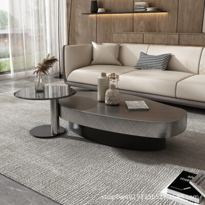 Ý hình bầu dục bàn cà phê phòng khách thép không gỉ kích thước bàn cà phê tủ TV với mặt kính một vài gia đình bàn trà