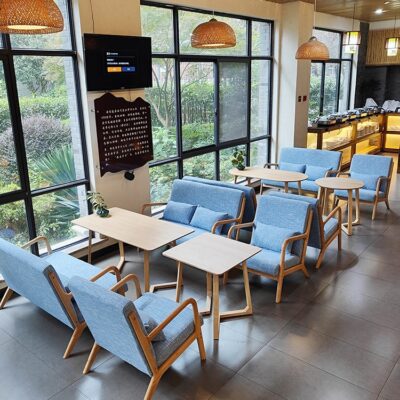 Quán trà sữa kết hợp bàn ghế quán cà phê quán tráng miệng sofa bàn ghế khu vực nghỉ ngơi giải trí đơn giản quầy bar sách sofa đôi