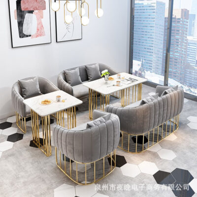 Bắc Âu ins sofa vải bàn ghế kết hợp lưới đỏ nhà hàng khách sạn đơn giản sofa sắt rèn thẻ đàm phán ghế sofa