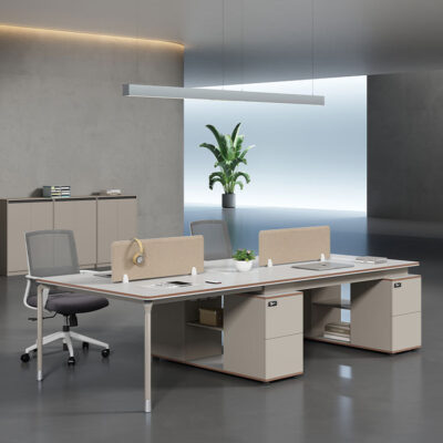 Bàn ghế nhân viên văn phòng bốn người kết hợp đơn giản hiện đại 4/6 người màu trắng gian hàng màn hình Phòng nhân viên