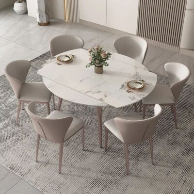 Tấm đá sáng kết hợp bàn ăn và ghế ánh sáng hiện đại sang trọng nhà có thể thu vào căn hộ nhỏ Bàn ăn 8/10 người bàn tròn có thể thay đổi