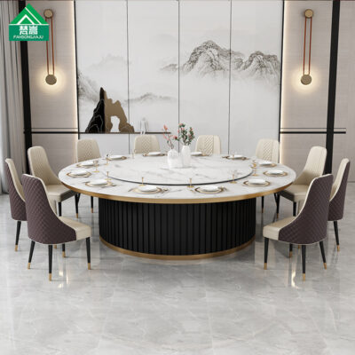 Bàn xoay điện khách sạn sang trọng nhẹ Bàn tròn lớn có bàn xoay bếp từ 15 người Bàn tròn khách sạn 20 người