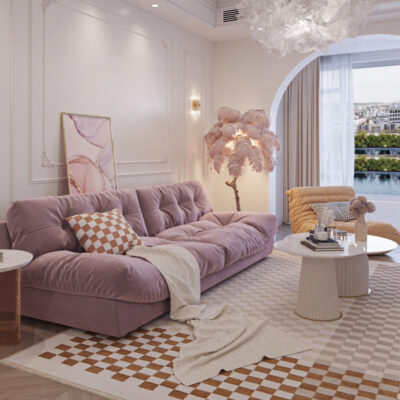 Kem Pháp gió và mây sofa vải nhung phòng khách nhà hàng thẳng ánh sáng lưới sang trọng màu đỏ ins hiện đại đơn giản