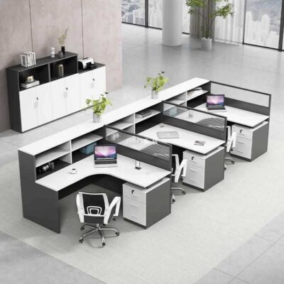 Bán buôn bàn làm việc nhân viên đơn giản hiện đại 4/6 Phòng bàn nhân tạo màn hình ghế ngồi kết hợp bàn ghế văn phòng văn phòng