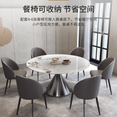 Ánh sáng hiện đại sang trọng sáng đá tấm kết hợp bàn ăn và ghế tròn thép màu xám Patek Emerald home bàn xoay