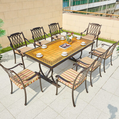 Bàn ghế nhôm đúc ngoài trời bàn ghế ăn gạch men phong cách Châu Âu sân ngoài trời biệt thự sân vườn bàn ghế nhôm đúc khắc vân gỗ