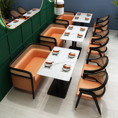 Internet hiện đại chủ đề người nổi tiếng nhà hàng thẻ gỗ rắn ghế sofa túi mềm dệt mây giải trí thẻ ghế khách sạn kết hợp bàn ghế gỗ cứng