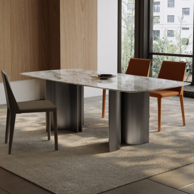 Bàn ăn bằng đá cẩm thạch vi tinh thể siêu nhỏ tự nhiên tối giản của Ý ánh sáng hình chữ nhật sang trọng hiện đại đơn giản nhà cao cấp