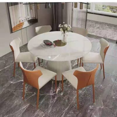 Nhà thiết kế cao cấp ánh sáng sang trọng sáng đá phiến bàn ăn tròn hiện đại tối giản hộ gia đình kết hợp bàn ăn cỡ nhỏ và ghế
