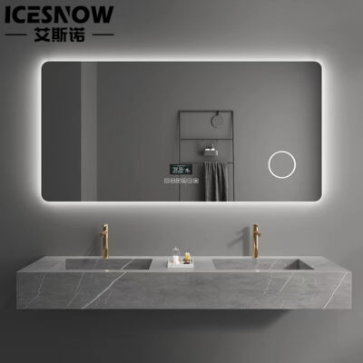 Dạ quang chống sương mù vuông khách sạn gương thông minh gương phòng tắm gương treo tường phòng tắm rửa phòng tắm đèn led gương trang điểm