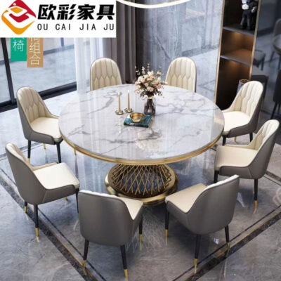 Bàn ăn tại nhà bằng đá cẩm thạch bàn tròn 6 người 8 người gia đình bàn ăn đá phiến phòng khách nhà hàng khách sạn bàn ăn eo nhỏ