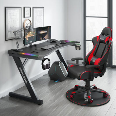 Bàn thể thao điện tử bàn máy tính trò chơi tại nhà áo giáp đen Bàn ghế tại nhà máy tính để bàn có áo giáp và bàn thể thao điện tử ánh sáng RGB