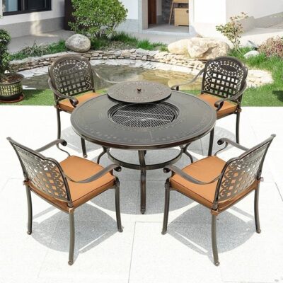 Bàn ghế tiệc nướng ngoài trời sân nhôm đúc giải trí sân thượng ngoài trời sân vườn biệt thự bàn ghế kết hợp bếp nướng