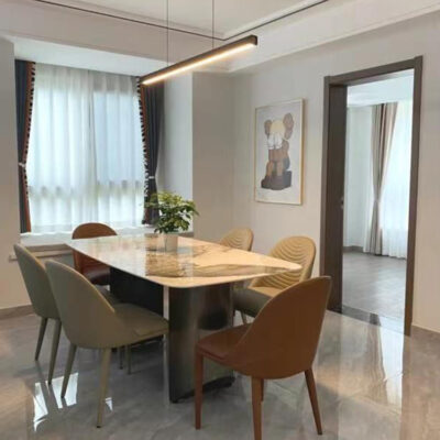 Bàn ăn và ghế đá phiến tối giản của Ý kết hợp bàn ăn hình chữ nhật sang trọng lớn và nhỏ hộ gia đình
