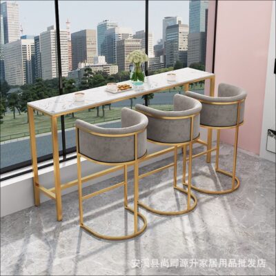 Bàn ghế quầy bar Bắc Âu ghế lưới lưng đỏ ghế đẩu cao đơn giản quán cà phê quán trà sữa dựa vào tường bàn ghế quầy bar