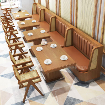 Khách sạn theo phong cách Đông Nam Á gỗ chắc chắn tường mây thẻ ghế sofa chủ đề cafe quán lẩu kết hợp bàn ăn và ghế