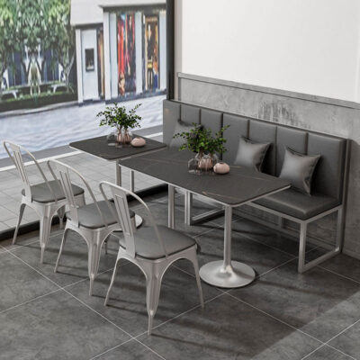 Nhà hàng công nghiệp phương Tây giản dị ghế sofa bằng sắt rèn ghế thẻ đơn giản quán cà phê quầy bar ăn uống tấm đá hình chữ nhật kết hợp bàn ăn và ghế
