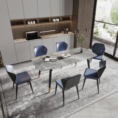 Ý đá phiến kết hợp bàn ăn phòng ăn nhỏ gia đình phong cách sang trọng nhẹ bộ bàn ghế chữ nhật bàn ăn