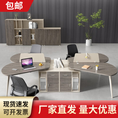 Bàn làm việc nhân viên hiện đại đơn giản hình dáng đặc biệt Bàn làm việc nhân viên văn phòng bàn ghế kết hợp màn hình Phòng làm việc