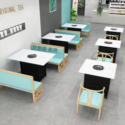 Bán buôn phiến đá đá cẩm thạch bàn lẩu bếp từ rang và rửa một xiên thịt nướng thẻ ghế sofa bàn ghế