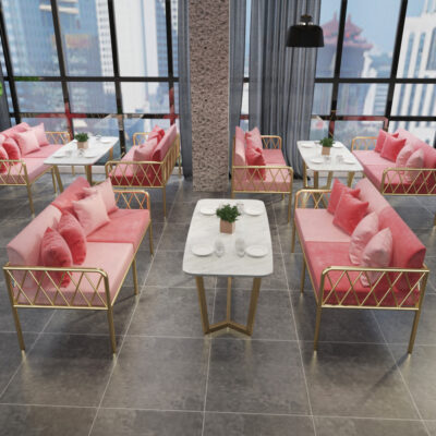 Bắc Âu sắt rèn sofa thẻ ghế bàn ghế kết hợp cà phê quần áo Quán trà sữa đơn và đôi sofa nhỏ ins phong cách lưới màu đỏ