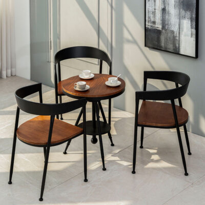 Bàn ghế ăn bằng sắt rèn ban công giản dị bàn tròn Gỗ đặc Mỹ phong cách công nghiệp cổ điển quán trà sữa quán cà phê kết hợp bàn ghế