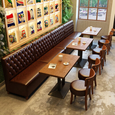 Phong cách cổ điển ăn nhanh thức ăn nhanh bánh hamburger cửa hàng trà sữa bàn ghế kết hợp gỗ trong suốt thanh thanh thịt nướng thẻ nhà hàng ghế sofa