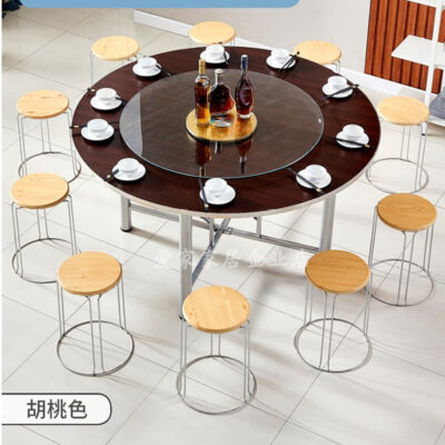 Bàn tròn dày mới gia đình bàn tròn gấp đơn giản 10 người bàn ăn nhà hàng nhà hàng căng tin với bàn xoay linh sam