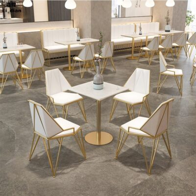 Nhà hàng bắc âu đơn giản bằng đá cẩm thạch trắng bàn vuông cà phê quán trà sữa bàn ghế kết hợp lưới màu đỏ tráng miệng bàn ăn