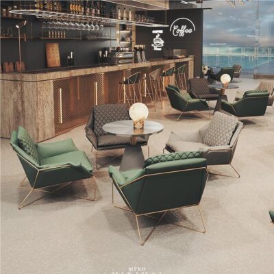 Sofa da sang trọng nhẹ quán cà phê sofa đơn ghế quầy bar nhà hàng bàn ghế bộ phận bán hàng lễ tân giải trí sofa lười