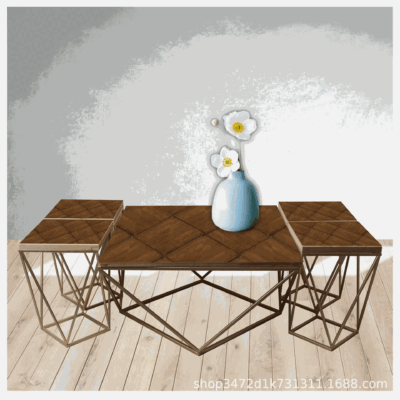 Khách sạn khách sạn nhà căng tin nhà hàng sắt rèn vàng bàn ăn gỗ nguyên khối hoàn chỉnh bàn ăn bàn cà phê bàn cà phê