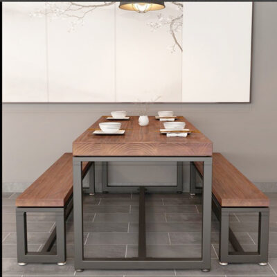 Bán buôn căng tin Bàn ghế nhà hàng thương mại bàn dài băng ghế quán cà phê cửa hàng mì rèn sắt rắn gỗ dài kết hợp bàn ăn và ghế