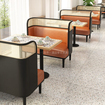 Nhà hàng phương Tây cao cấp gỗ rắn thẻ ghế sofa dệt ghế ăn mây chuỗi chủ đề nhà hàng khách sạn nhà hàng trà bàn ghế ăn