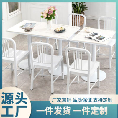 Bàn ghế sắt rèn tối giản hiện đại kết hợp quán trà sữa ngoài trời quán ăn phong cách ins bàn đá phiến trắng ghế tựa