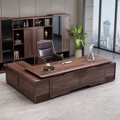 Bàn ghế văn phòng sếp kiểu Trung Quốc mới kết hợp bàn ghế giám đốc bằng gỗ nguyên khối hiện đại bàn chủ tịch quản lý nội thất văn phòng tại chỗ
