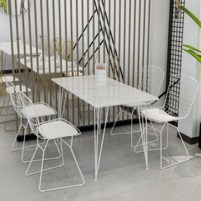 Quán cafe đơn giản giản dị kết hợp bàn ghế sắt rèn quán trà sữa bàn ăn đá hoa cương đơn giản bàn vuông tráng miệng tiệm bánh