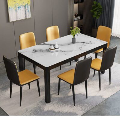 Bộ bàn ghế ăn kết hợp gia đình tối giản hiện đại hộ gia đình 4 người 6 người bàn ăn hình chữ nhật bàn ăn mặt kính sang trọng nhẹ nhàng